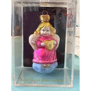 VTG Unique Treasures Hand Crafted Glass Angel with wings Christmas Ornament  EUC